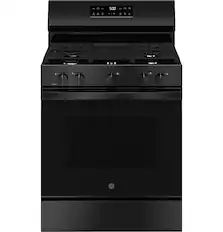 Front. GE - 5.3 Cu. Ft. Freestanding Gas Range with Self-Clean and Steam Cleaning Option and Crisp Mode - Black.