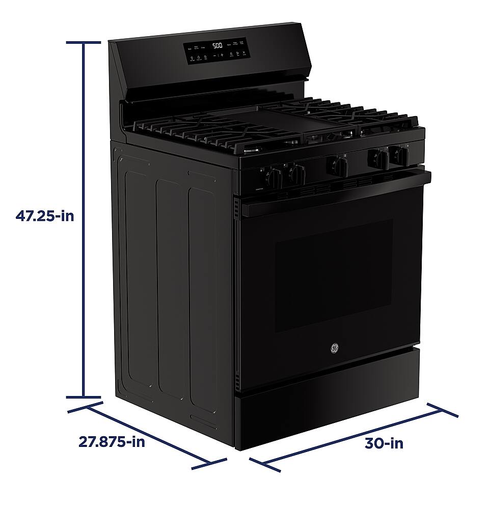 Alt View 16. GE - 5.3 Cu. Ft. Freestanding Gas Range with Self-Clean and Steam Cleaning Option and Crisp Mode - Black.