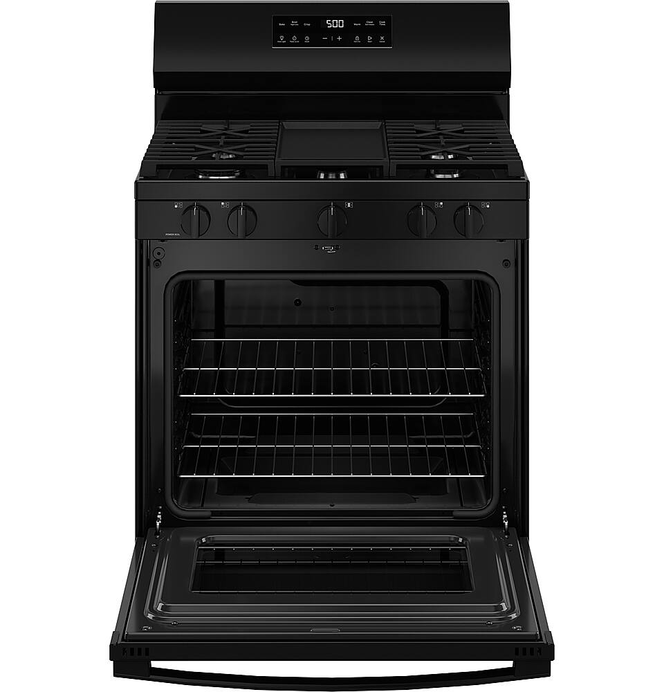 Alt View 17. GE - 5.3 Cu. Ft. Freestanding Gas Range with Self-Clean and Steam Cleaning Option and Crisp Mode - Black.