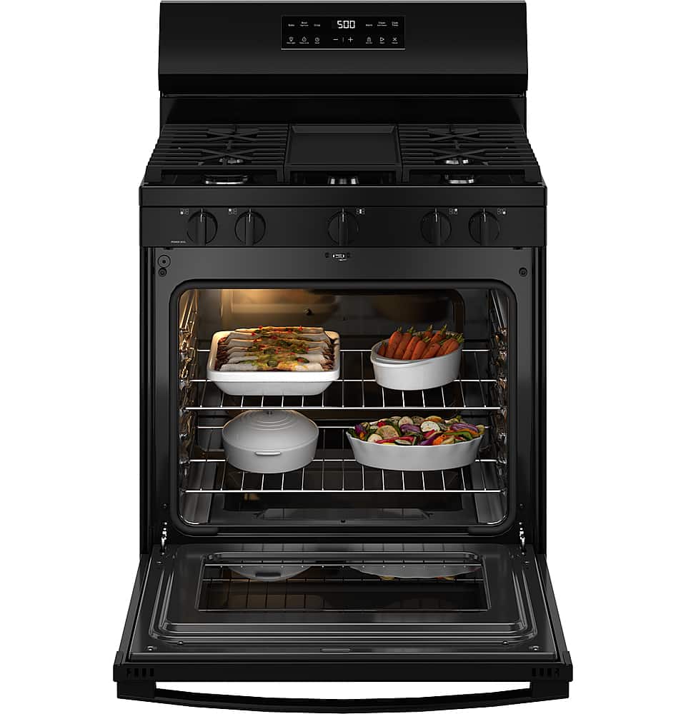 Alt View 18. GE - 5.3 Cu. Ft. Freestanding Gas Range with Self-Clean and Steam Cleaning Option and Crisp Mode - Black.