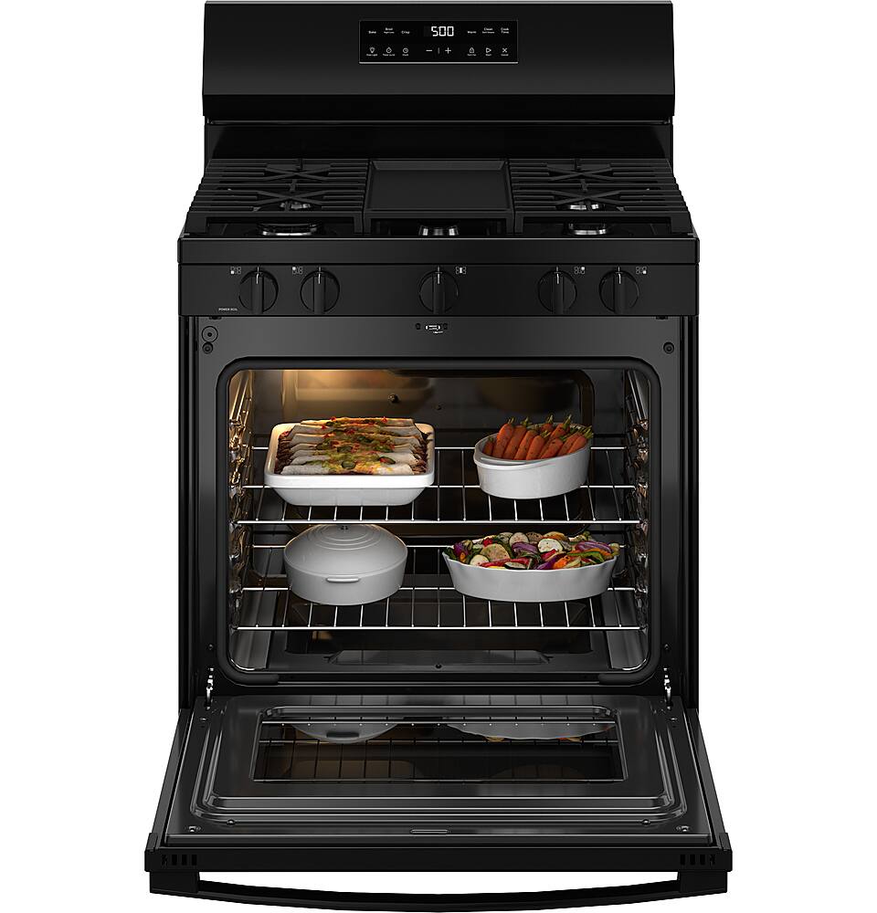 Alt View 18. GE - 5.3 Cu. Ft. Freestanding Gas Range with Self-Clean and Steam Cleaning Option and Crisp Mode - Black.