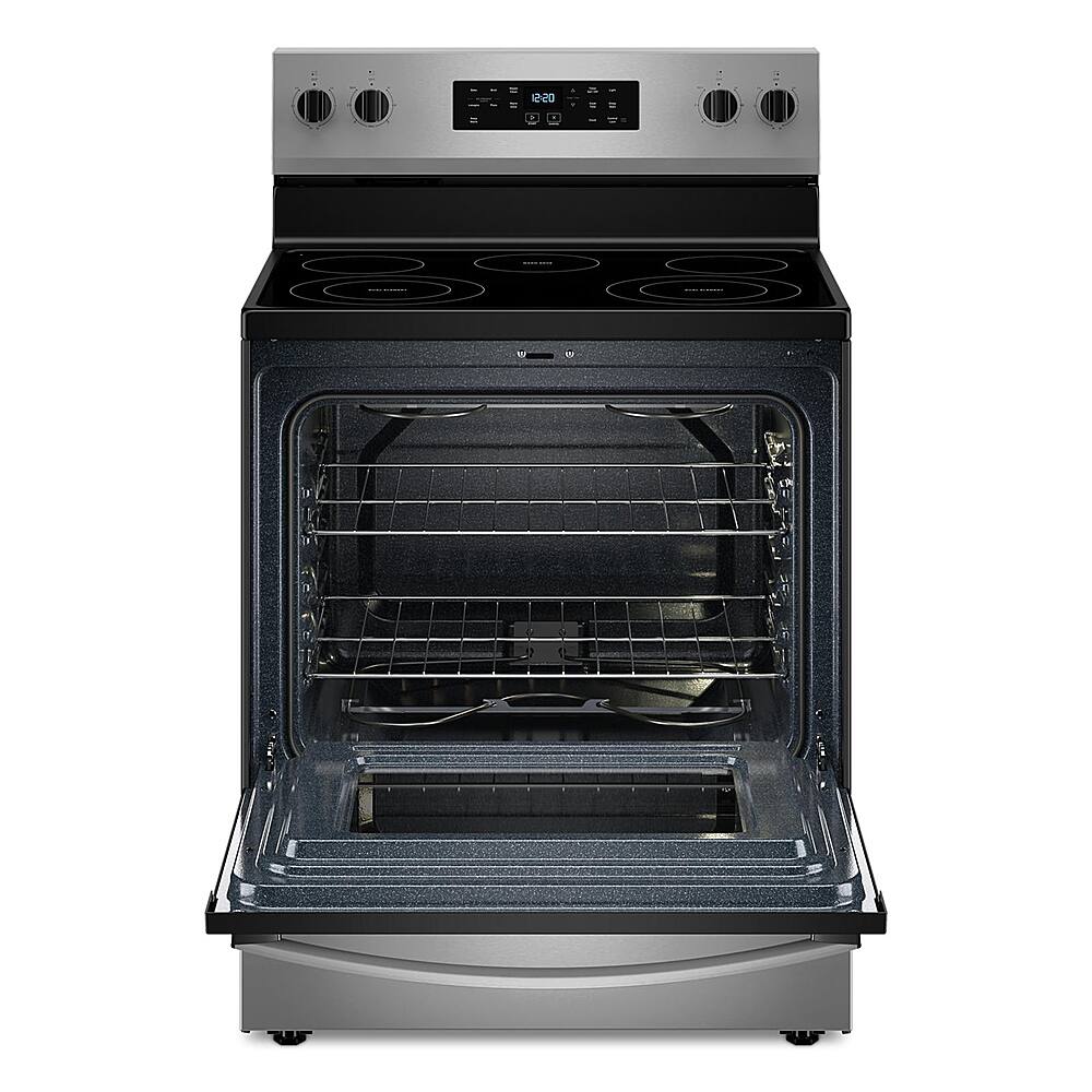 Angle. Whirlpool - 5.3 Cu. Ft. Freestanding Electric Range with Cooktop Flexibility - Stainless Steel.