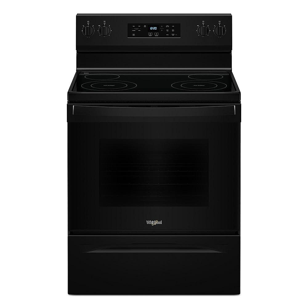 Front. Whirlpool - 5.3 Cu. Ft. Freestanding Electric Range with Cooktop Flexibility - Black.