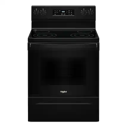 Front. Whirlpool - 5.3 Cu. Ft. Freestanding Electric Range with Cooktop Flexibility - Black.