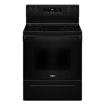 Front. Whirlpool - 5.3 Cu. Ft. Freestanding Electric Range with Cooktop Flexibility - Black.