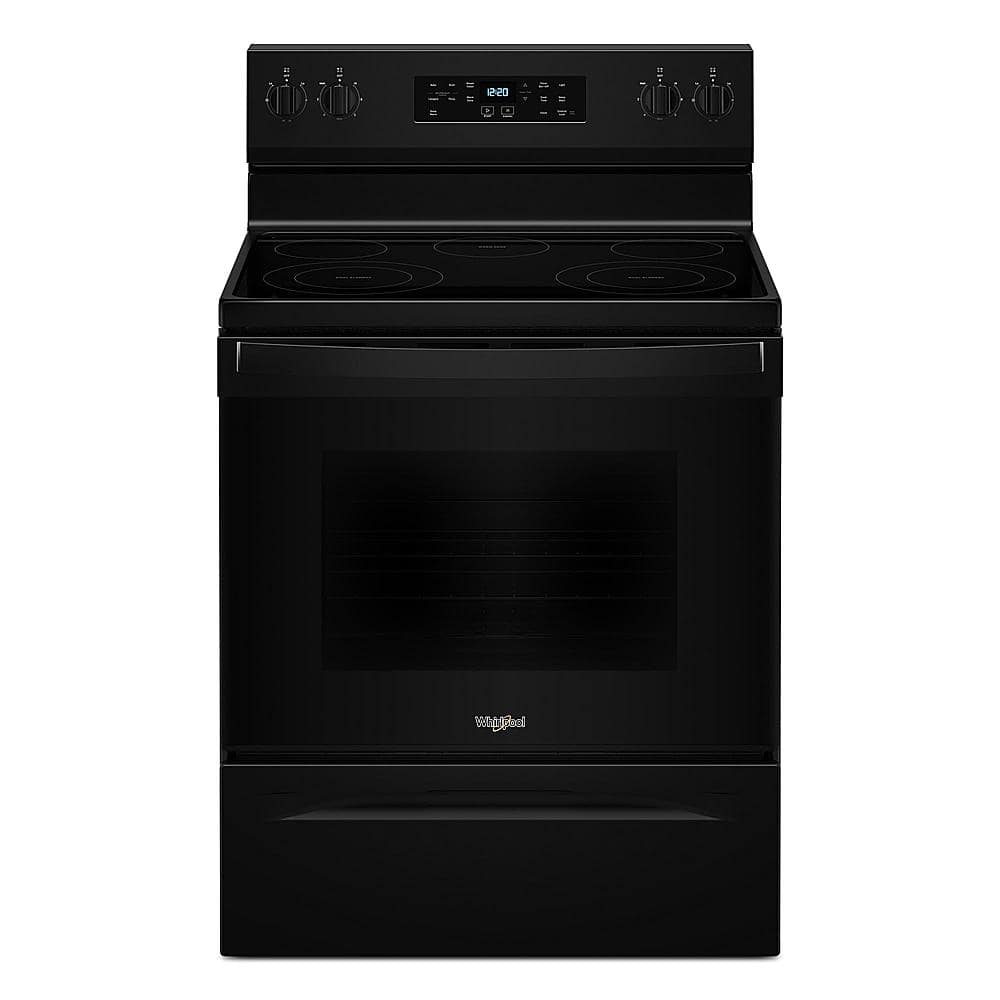 Front. Whirlpool - 5.3 Cu. Ft. Freestanding Electric Range with Cooktop Flexibility - Black.
