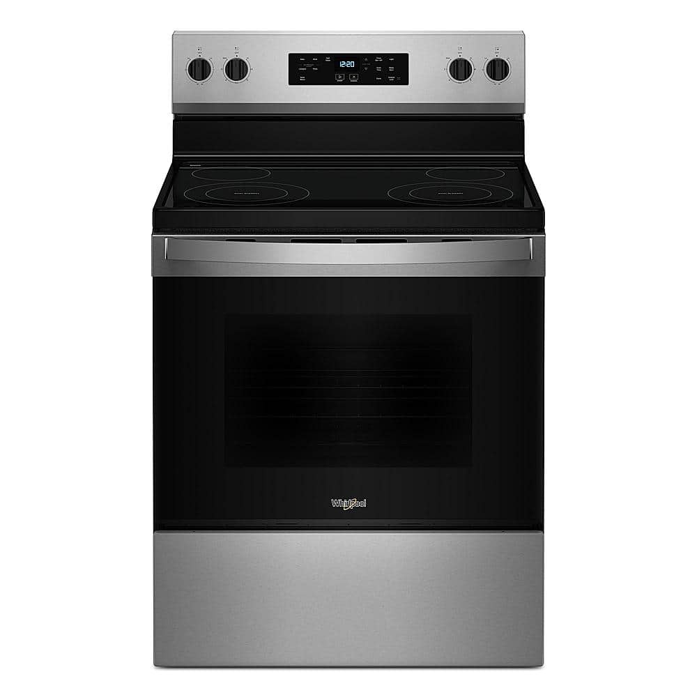 Front. Whirlpool - 5.3 Cu. Ft. Freestanding Electric Range with Cooktop Flexibility - Stainless Steel.