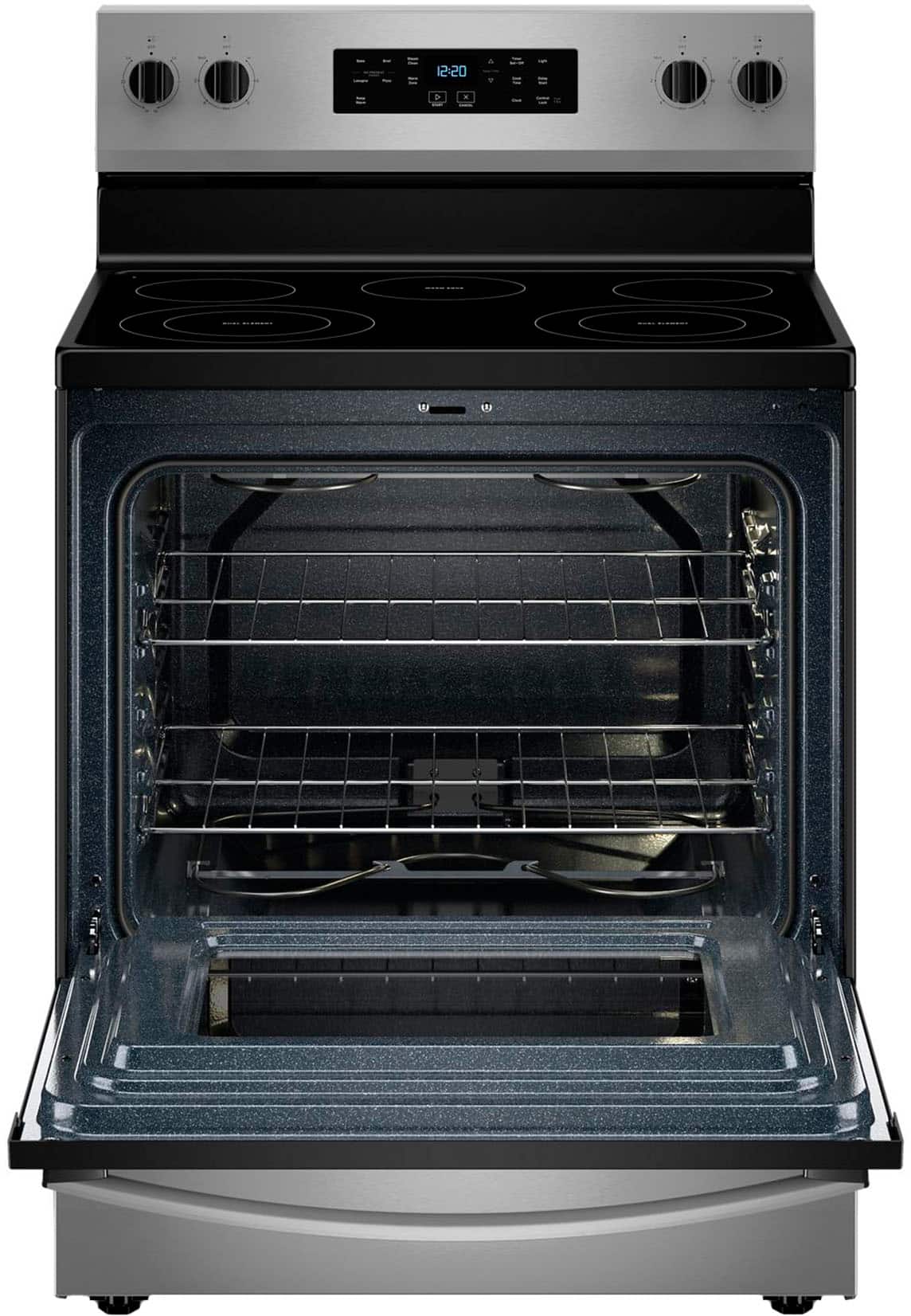 Angle. Whirlpool - 5.3 Cu. Ft. Freestanding Electric Range with Cooktop Flexibility - Stainless Steel.