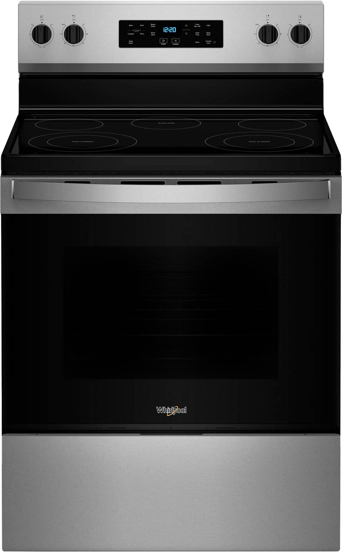 Front. Whirlpool - 5.3 Cu. Ft. Freestanding Electric Range with Cooktop Flexibility - Stainless Steel.