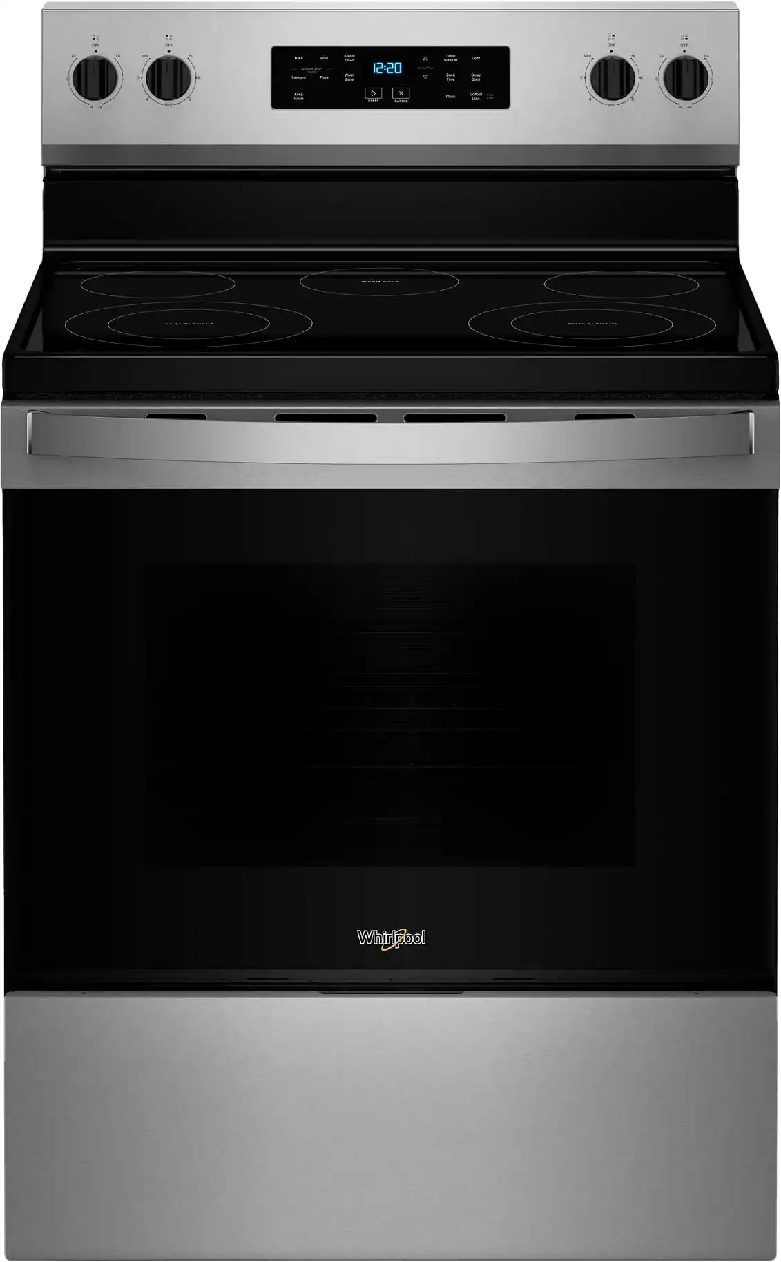 Front. Whirlpool - 5.3 Cu. Ft. Freestanding Electric Range with Cooktop Flexibility - Stainless Steel.