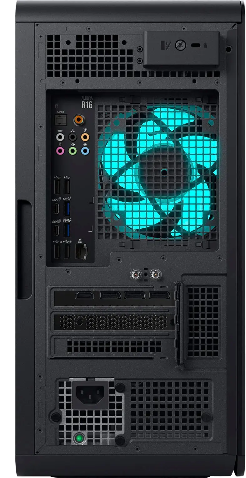 Back. Alienware - Aurora R16 Desktop - 14th Gen Intel Core i7  - 16GB Memory - NVIDIA GeForce RTX 4060Ti - 1TB SSD - Black.