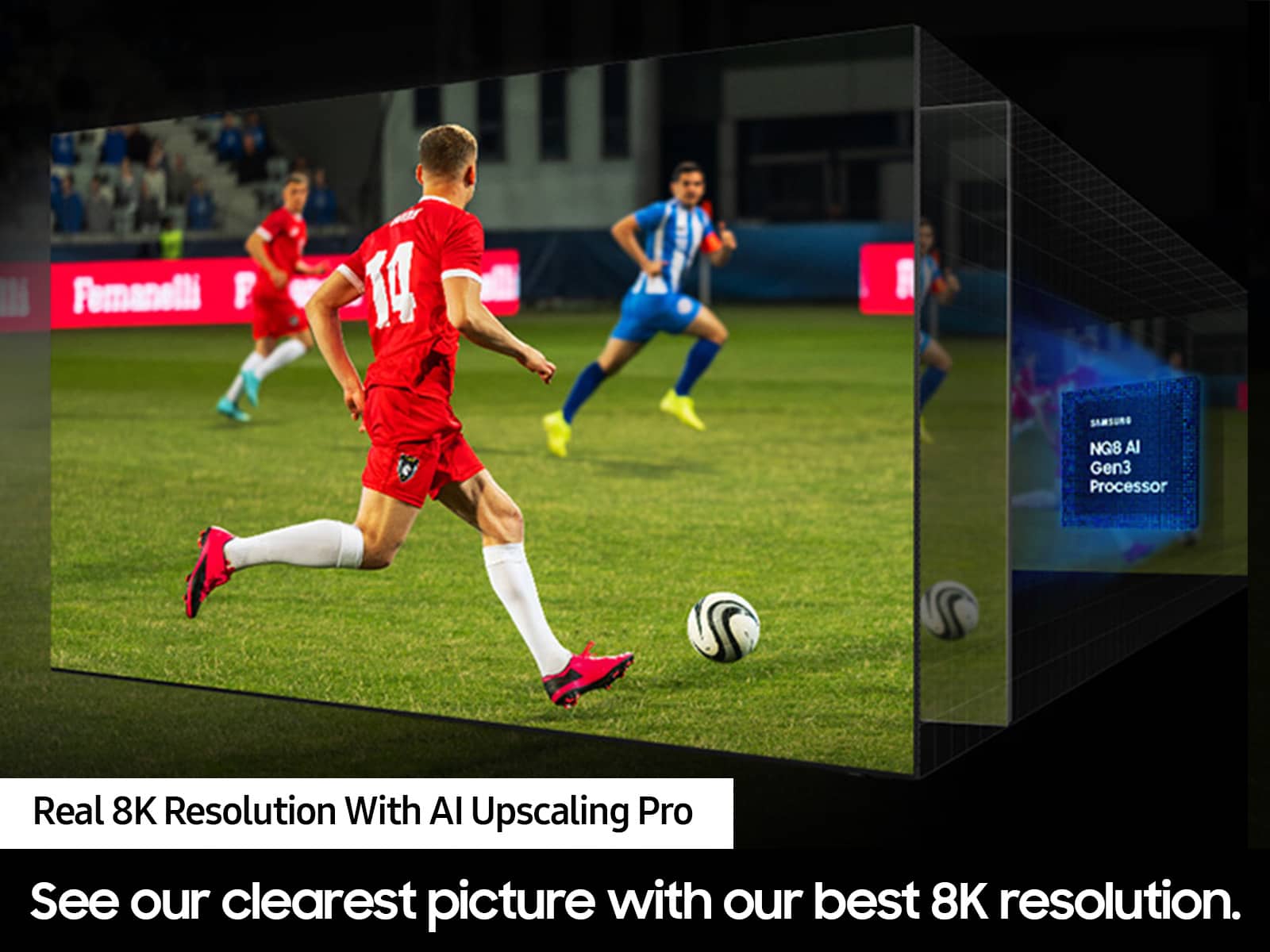 The largest text reads, "Real 8K Resolution with AI Upscaling Pro."
