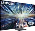 The image features a large Samsung TV with a blue and white sticker on it, indicating that it is a Neo QLED 8K television. The TV is displayed in a white background, and the Samsung logo is prominently visible. The image showcases the brand's commitment to providing high-quality, cutting-edge technology to its customers.