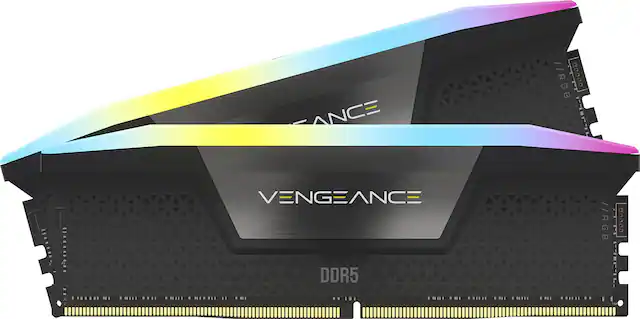 Front. CORSAIR - VENGEANCE RGB 64GB (2x32GB) DDR5 6400MHz C32 UDIMM Desktop Memory - Black.