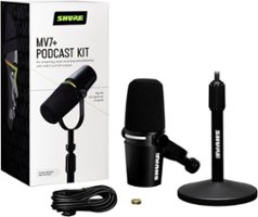Shure - MV7+ USB-C/XLR Dynamic Podcast Microphone Bundle w/Desktop Stand - Black - Front_Zoom