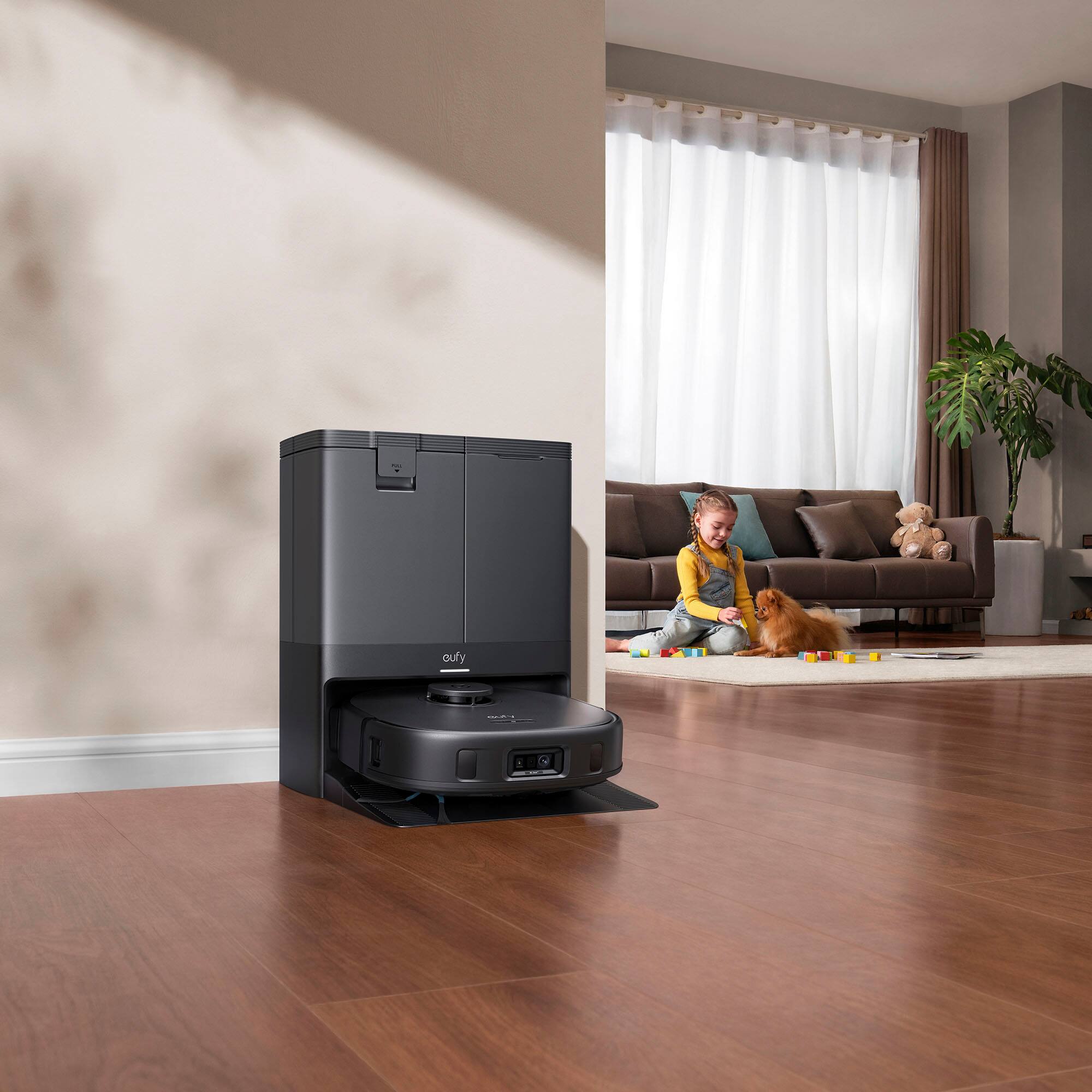 Left. eufy - X10 Pro Omni Wi-Fi Connected Robot Vacuum & Mop with Self Washing and Self Drying Auto Empty Station - Black.