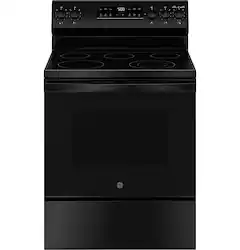 GE - 5.3 Cu. Ft. Freestanding Electric Range with Self-Clean and Steam Cleaning Option and Crisp Mode - Black - Front_Zoom