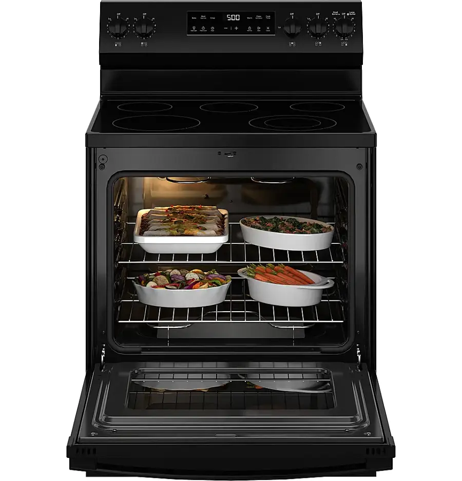 Alt View 18. GE - 5.3 Cu. Ft. Freestanding Electric Range with Self-Clean and Steam Cleaning Option and Crisp Mode - Black.