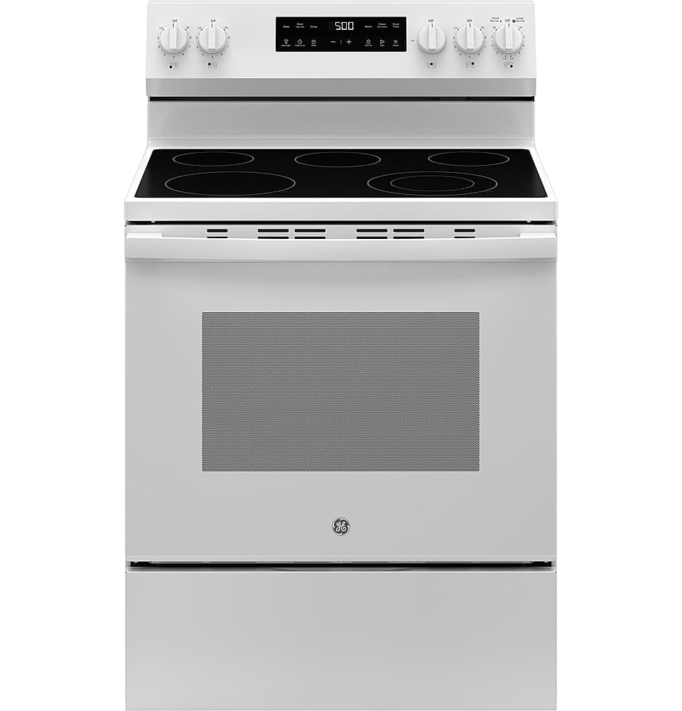 GE - 5.3 Cu. Ft. Freestanding Electric Range with Self-Clean and Steam Cleaning Option and Crisp Mode - White - Front_Zoom