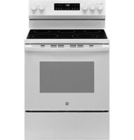 GE - 5.3 Cu. Ft. Freestanding Electric Range with Self-Clean and Steam Cleaning Option and Crisp Mode - White - Front_Zoom