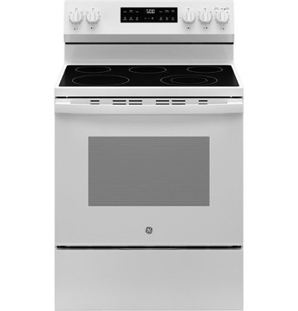GE - 5.3 Cu. Ft. Freestanding Electric Range with Self-Clean and Steam Cleaning Option and Crisp Mode - White