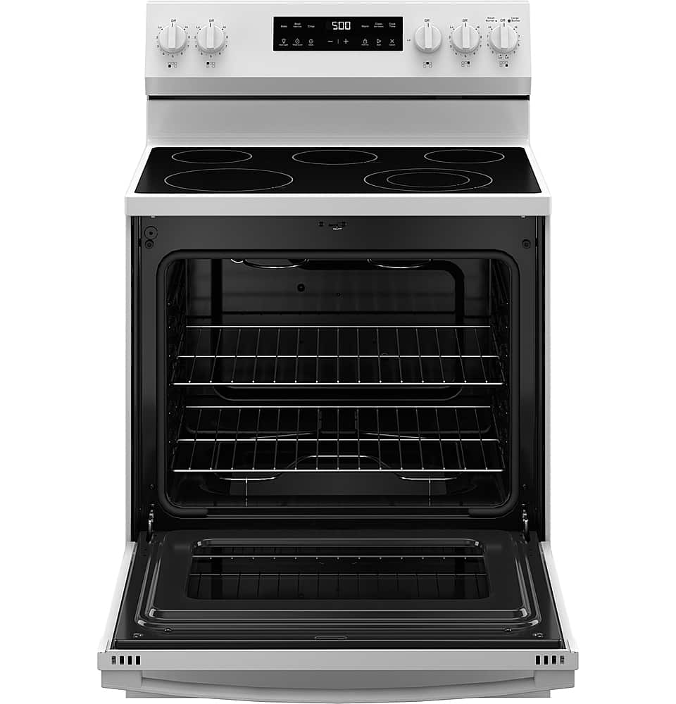 Alt View 16. GE - 5.3 Cu. Ft. Freestanding Electric Range with Self-Clean and Steam Cleaning Option and Crisp Mode - White.