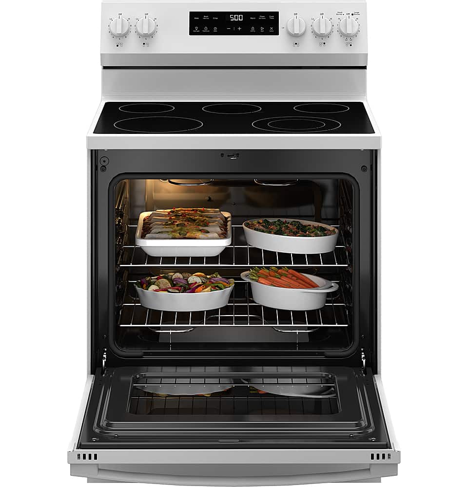 Alt View 17. GE - 5.3 Cu. Ft. Freestanding Electric Range with Self-Clean and Steam Cleaning Option and Crisp Mode - White.