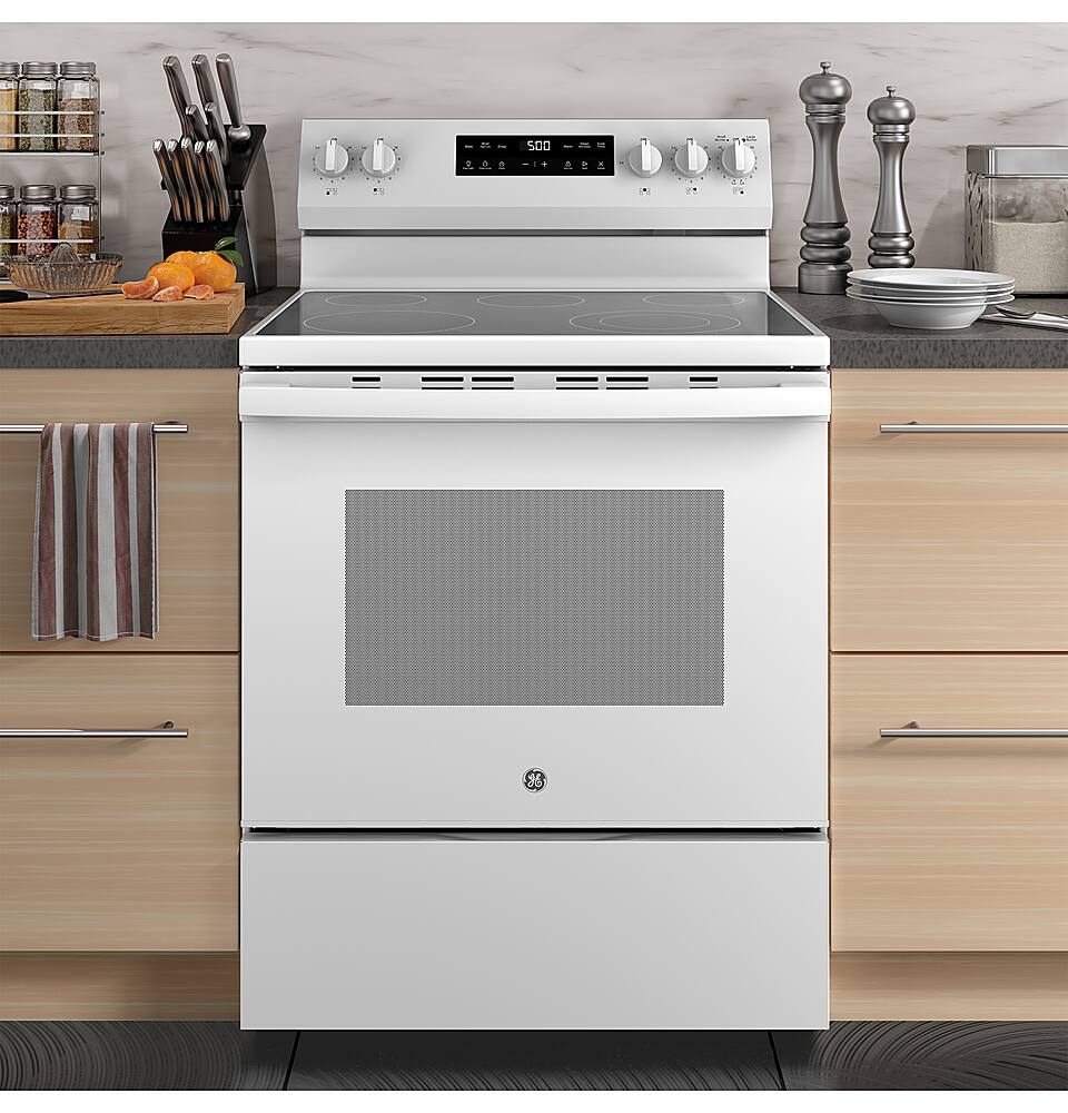 Alt View 27. GE - 5.3 Cu. Ft. Freestanding Electric Range with Self-Clean and Steam Cleaning Option and Crisp Mode - White.