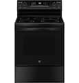 GE - 30 in. Wide 5 Elements 5.3 Cu. Ft. Freestanding Electric Convection Range with Steam Cleaning and EasyWash Tray - Black