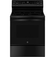 GE - 5.3 Cu. Ft. Freestanding Electric Convection Range with Steam Cleaning and EasyWash Tray - Black - Front_Zoom