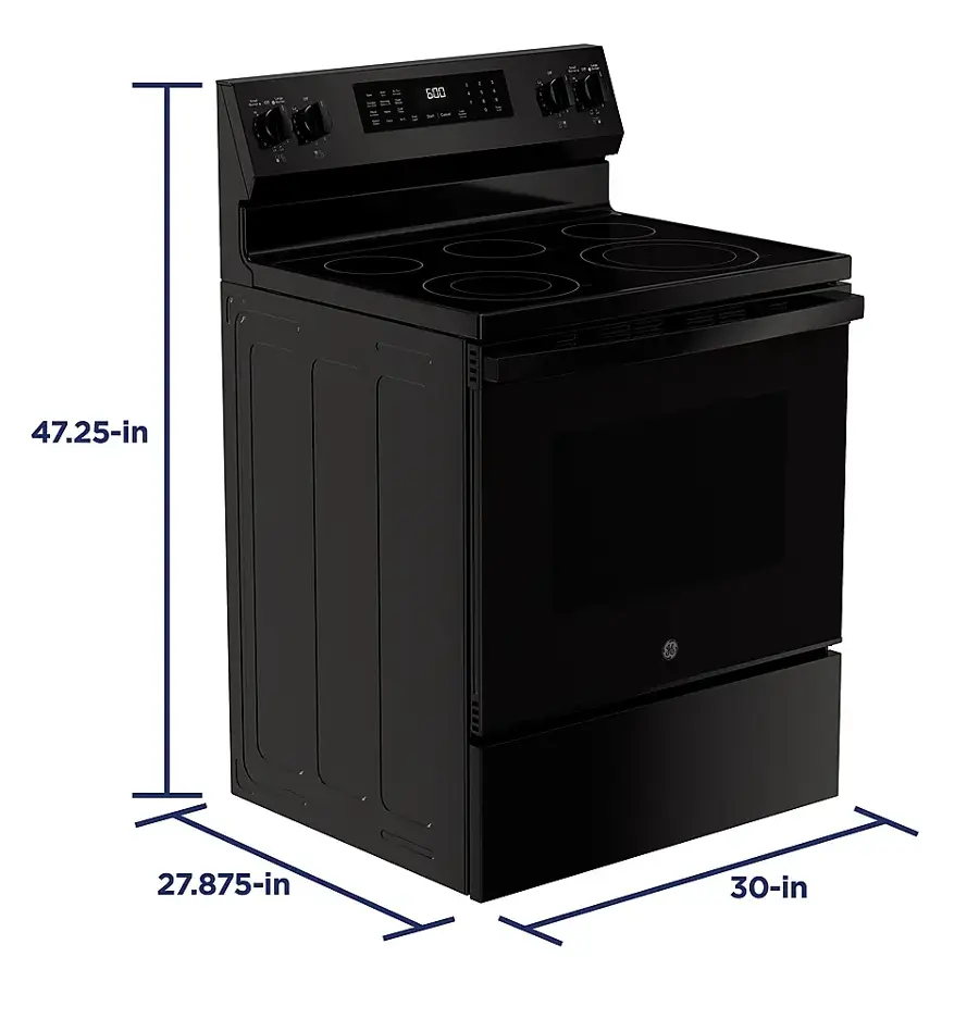 Alt View 16. GE - 5.3 Cu. Ft. Freestanding Electric Convection Range with Steam Cleaning and EasyWash Tray - Black.
