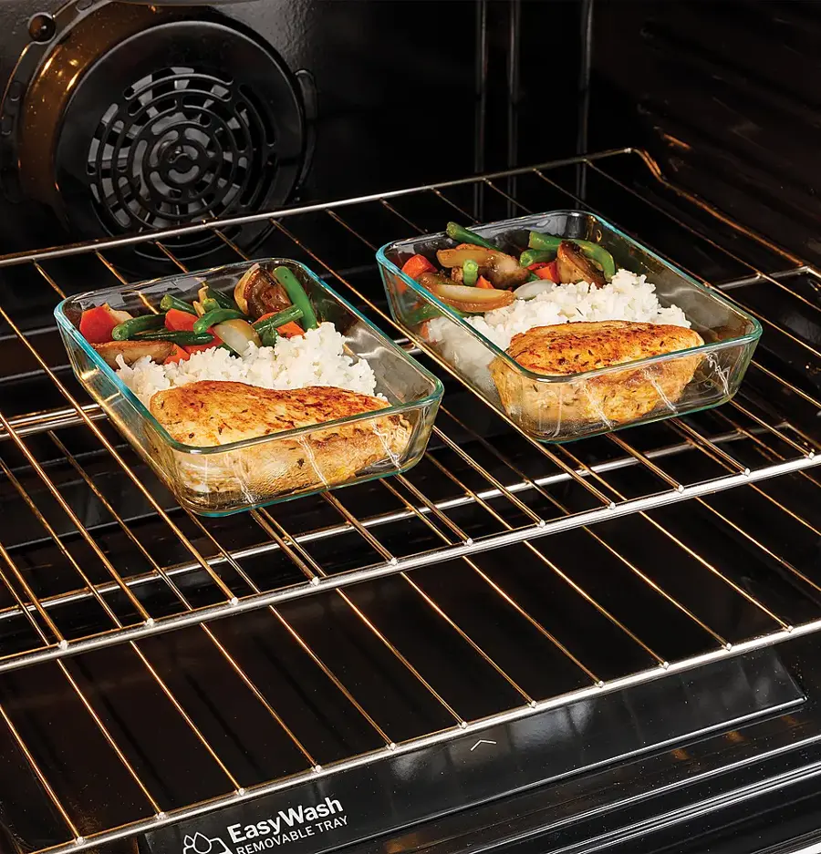 Alt View 26. GE - 5.3 Cu. Ft. Freestanding Electric Convection Range with Steam Cleaning and EasyWash Tray - Black.
