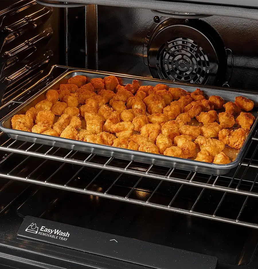 Alt View 28. GE - 5.3 Cu. Ft. Freestanding Electric Convection Range with Steam Cleaning and EasyWash Tray - Black.