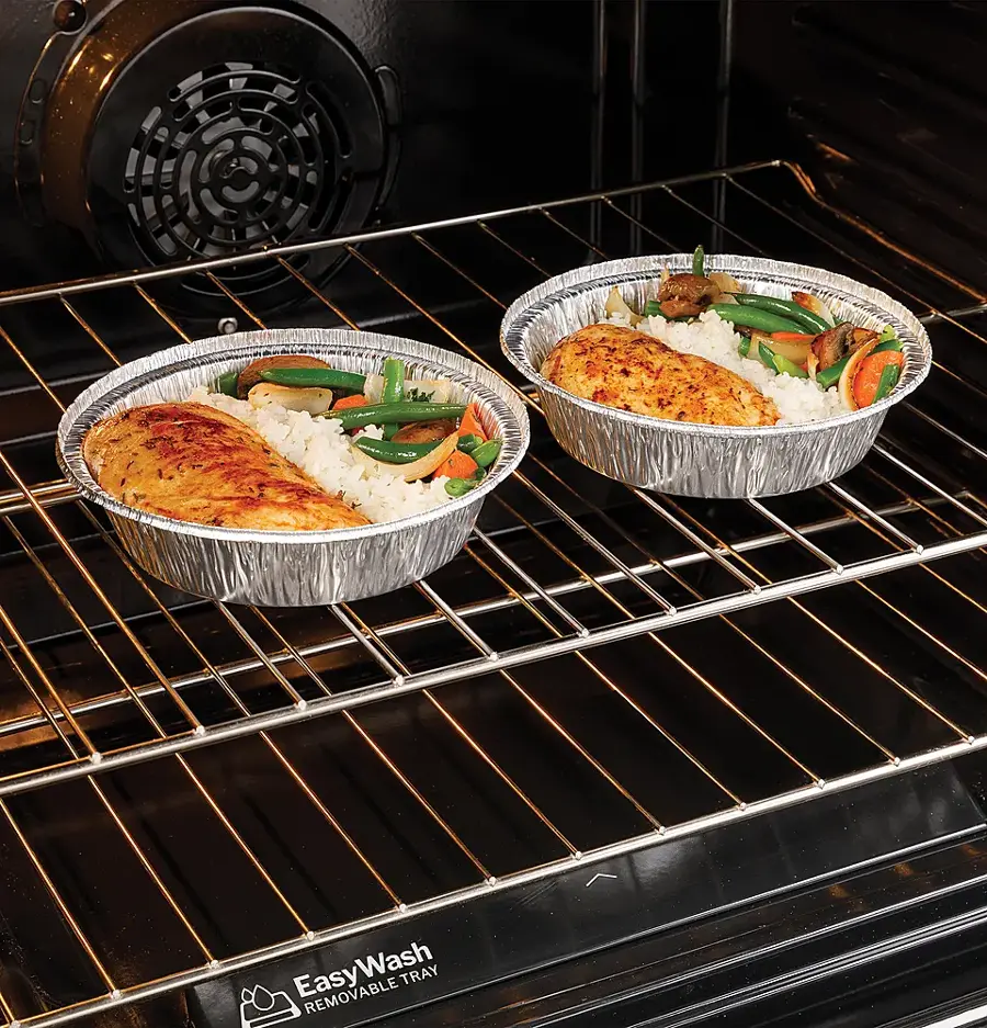 Alt View 29. GE - 5.3 Cu. Ft. Freestanding Electric Convection Range with Steam Cleaning and EasyWash Tray - Black.