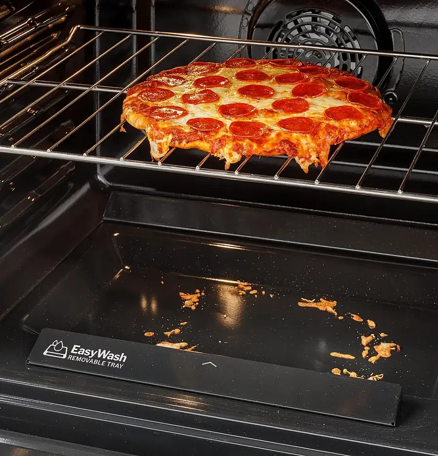 Alt View 31. GE - 5.3 Cu. Ft. Freestanding Electric Convection Range with Steam Cleaning and EasyWash Tray - Black.