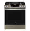 GE - 30 in. Wide 5 Burners 5.3 Cu. Ft. Slide-In Gas Convection Range with Steam Cleaning and EasyWash Tray - Slate