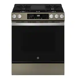 GE - 5.3 Cu. Ft. Slide-In Gas Convection Range with Steam Cleaning and EasyWash Tray - Slate