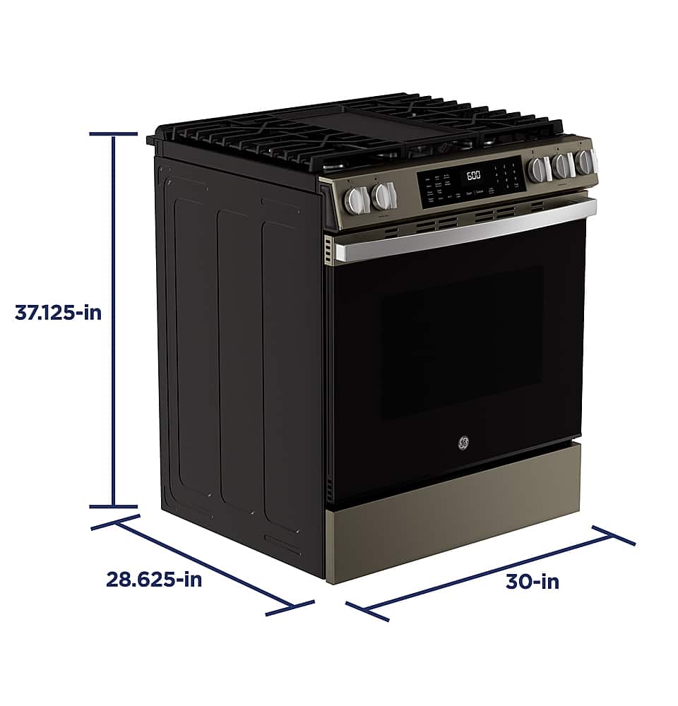 Alt View 16. GE - 5.3 Cu. Ft. Slide-In Gas Convection Range with Steam Cleaning and EasyWash Tray - Slate.