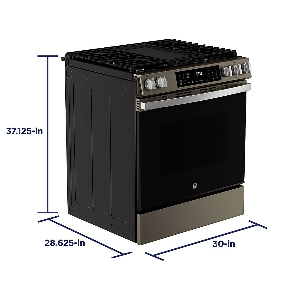Alt View 16. GE - 5.3 Cu. Ft. Slide-In Gas Convection Range with Steam Cleaning and EasyWash Tray - Slate.
