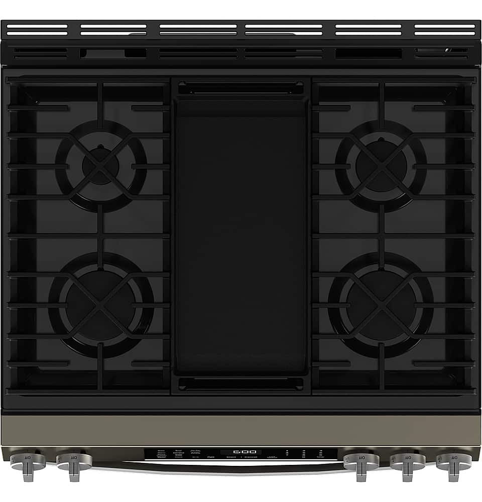 Alt View 14. GE - 5.3 Cu. Ft. Slide-In Gas Convection Range with Steam Cleaning and EasyWash Tray - Slate.