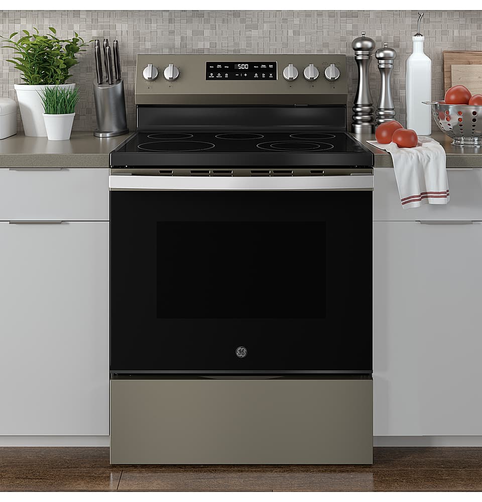 Alt View 25. GE - 5.3 Cu. Ft. Freestanding Electric Range with Self-Clean and Steam Cleaning Option and Crisp Mode - Slate.