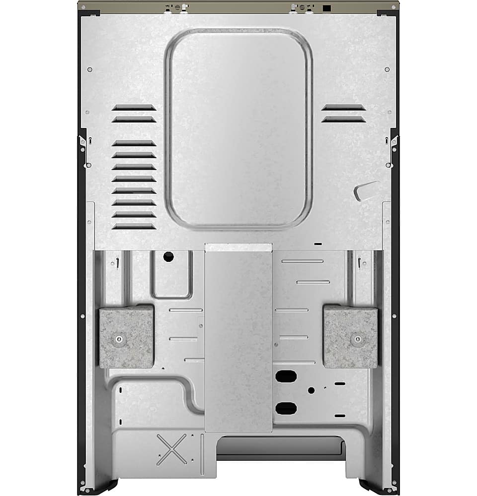 Left. GE - 5.3 Cu. Ft. Freestanding Electric Range with Self-Clean and Steam Cleaning Option and Crisp Mode - Slate.