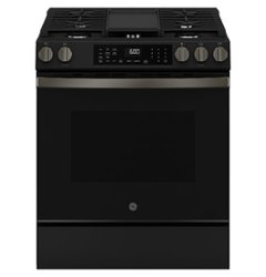 GE - 5.3 Cu. Ft. Slide-In Gas Convection Range with Steam Cleaning and EasyWash Tray - Black Slate - Front_Zoom