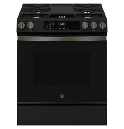 GE - 5.3 Cu. Ft. Slide-In Gas Convection Range with Steam Cleaning and EasyWash Tray - Black Slate