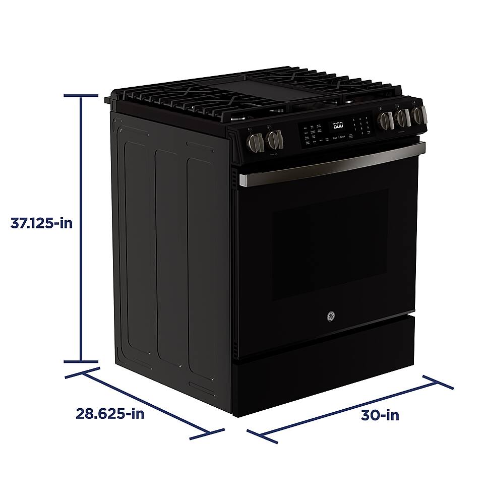 Alt View 16. GE - 5.3 Cu. Ft. Slide-In Gas Convection Range with Steam Cleaning and EasyWash Tray - Black Slate.