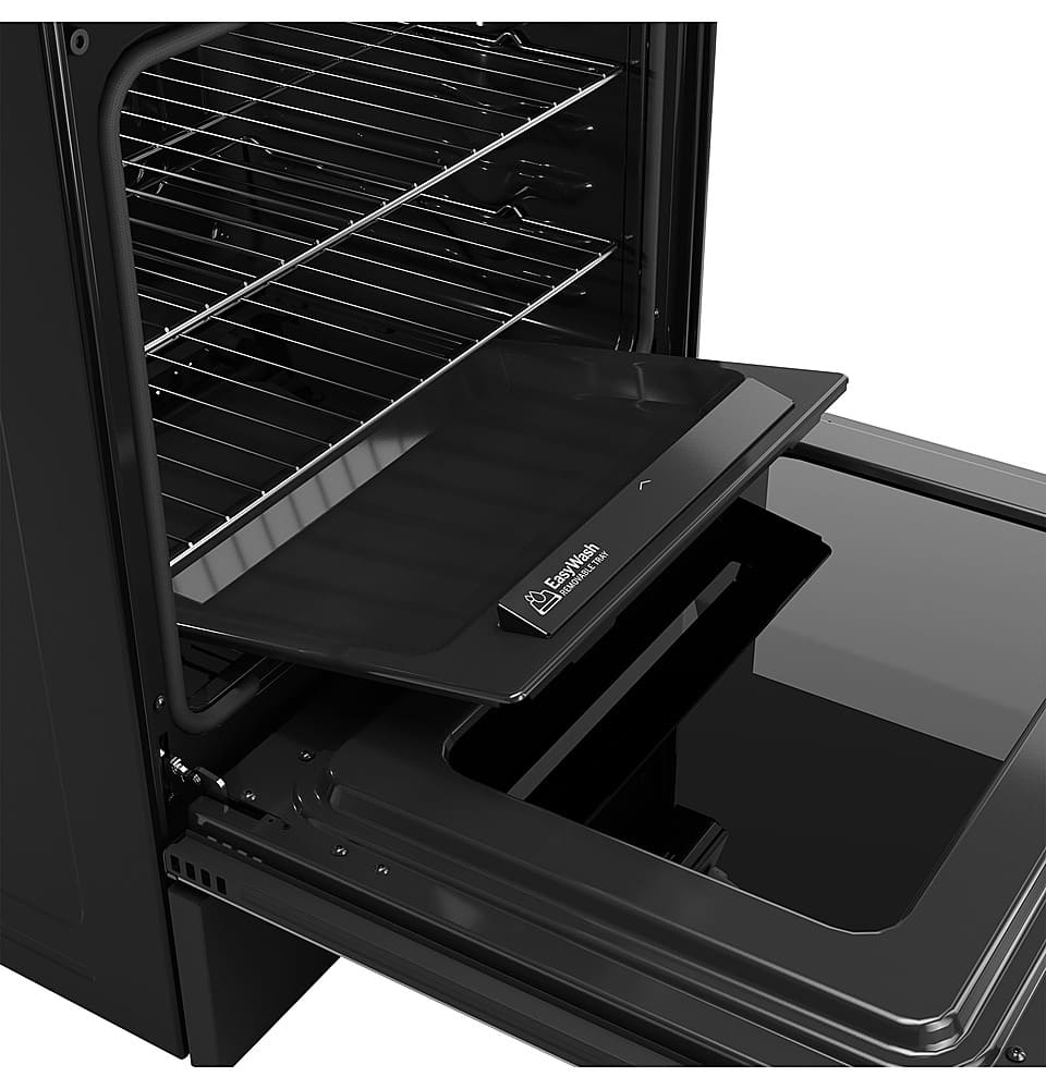 Alt View 21. GE - 5.3 Cu. Ft. Slide-In Gas Convection Range with Steam Cleaning and EasyWash Tray - Black Slate.