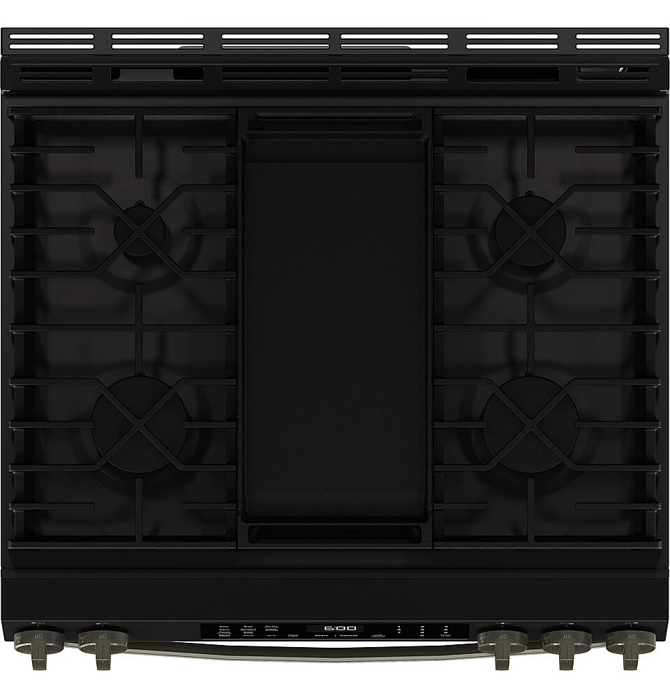 Alt View 14. GE - 5.3 Cu. Ft. Slide-In Gas Convection Range with Steam Cleaning and EasyWash Tray - Black Slate.