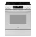 GE - 30 in. Wide 5 Element 5.3 Cu. Ft. Slide-In Electric Convection Range with Steam Cleaning and EasyWash Oven Tray - White