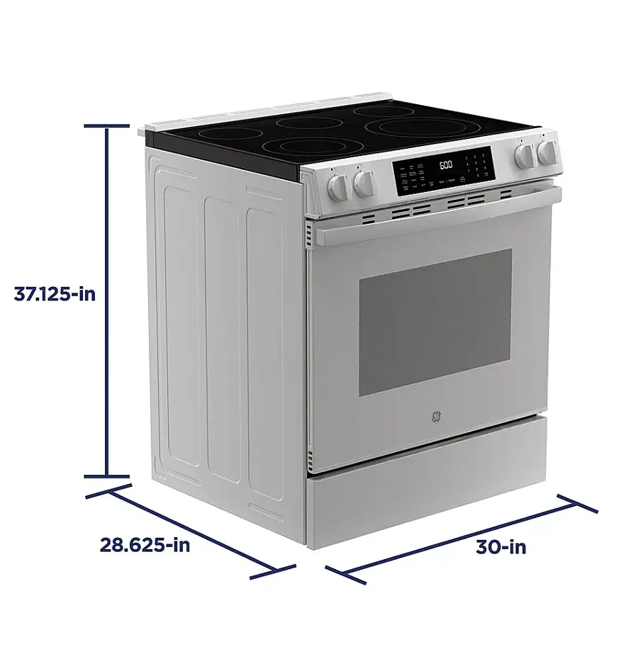 Alt View 17. GE - 5.3 Cu. Ft. Slide-In Electric Convection Range with Steam Cleaning and EasyWash Oven Tray - White.