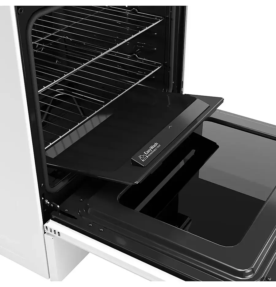 Alt View 21. GE - 5.3 Cu. Ft. Slide-In Electric Convection Range with Steam Cleaning and EasyWash Oven Tray - White.